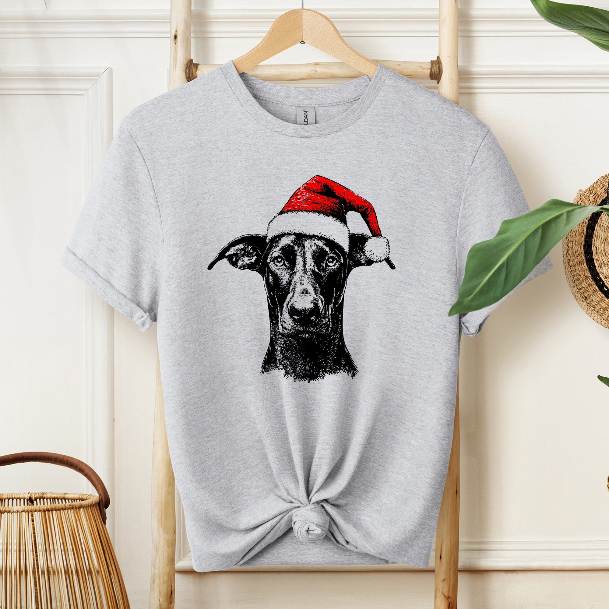 Doberman Santa Dog Christmas Dog Lover Pet Holiday Celebration Comfort Colors Tee