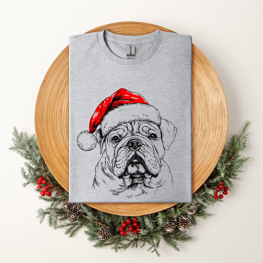 English Bulldog Santa Christmas Dog Lover Pet Graphic Design Edition Comfort Colors Tee