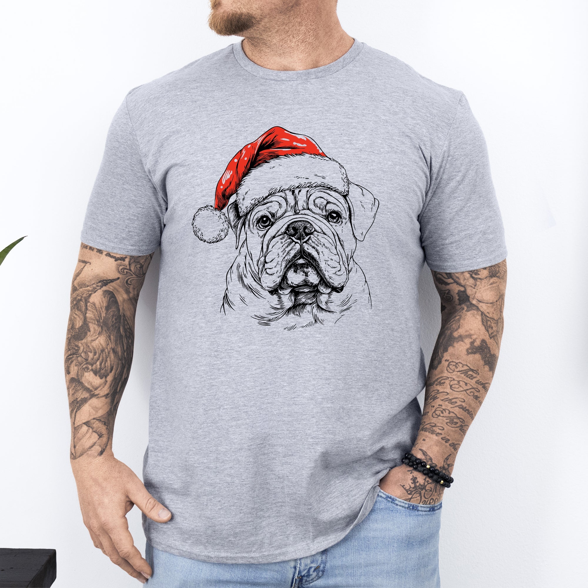 English Bulldog Santa Christmas Dog Lover Pet Graphic Design Edition Comfort Colors Tee