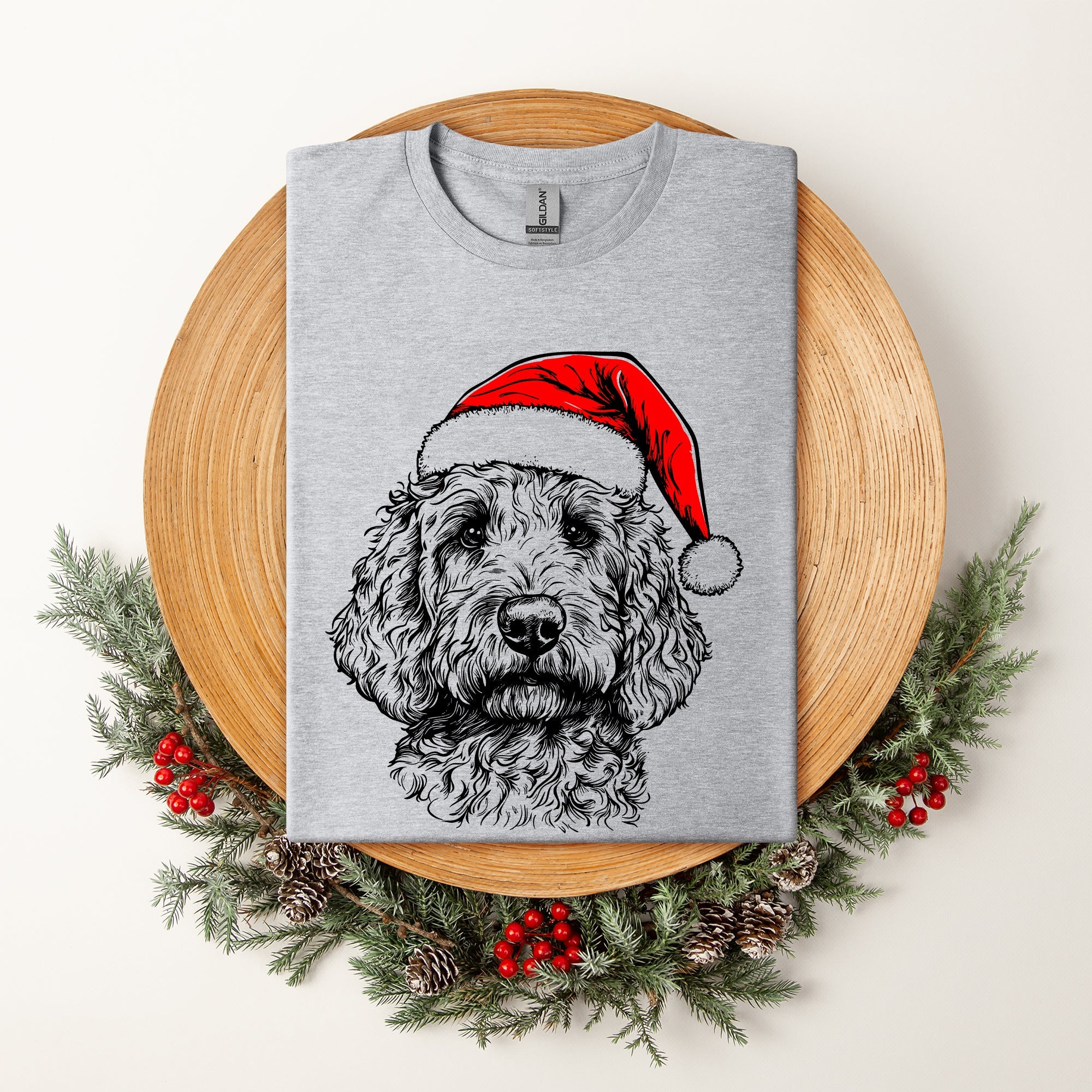 Goldendoodle Santa Christmas Dog Lover Holiday Edition Collector Comfort Colors Tee
