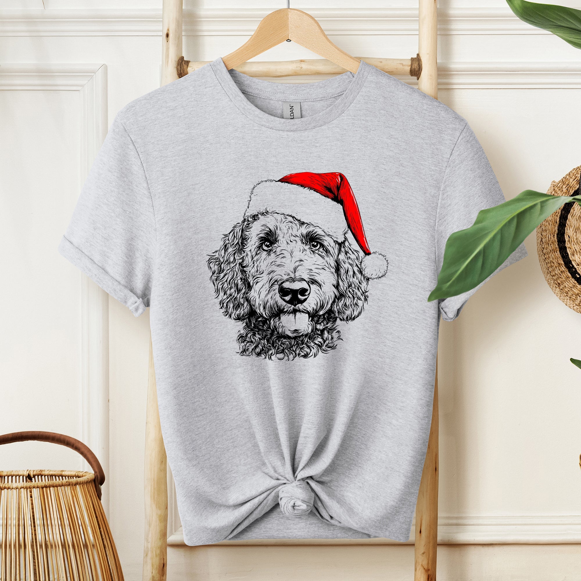 Labradoodle Santa Christmas Dog Lover Art Print With Cozy Premium Soft Feel Comfort Colors Tee