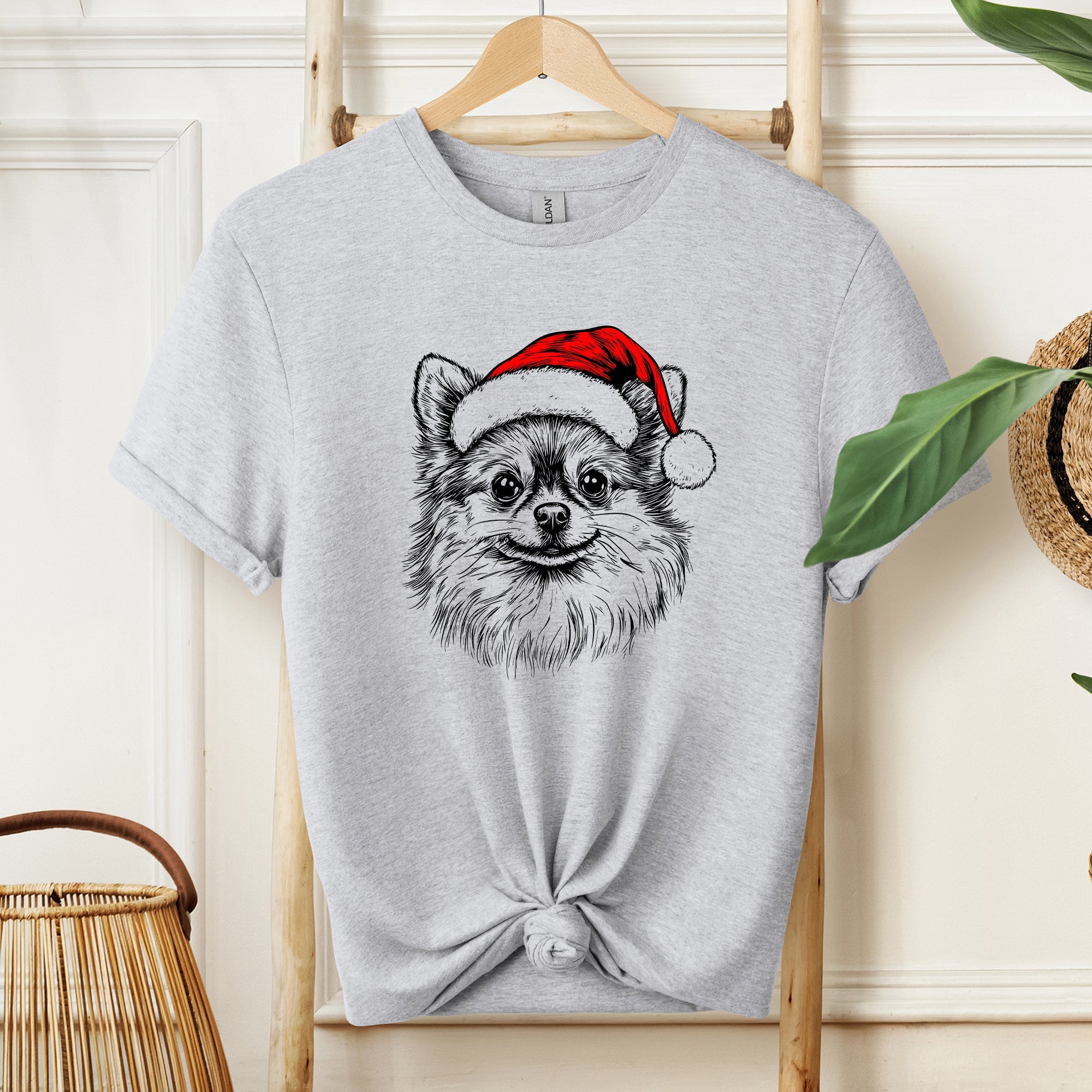 Pomeranian Santa Christmas Dog Lover Pet Portrait Whimsical Seasonal Edition Comfort Colors Tee