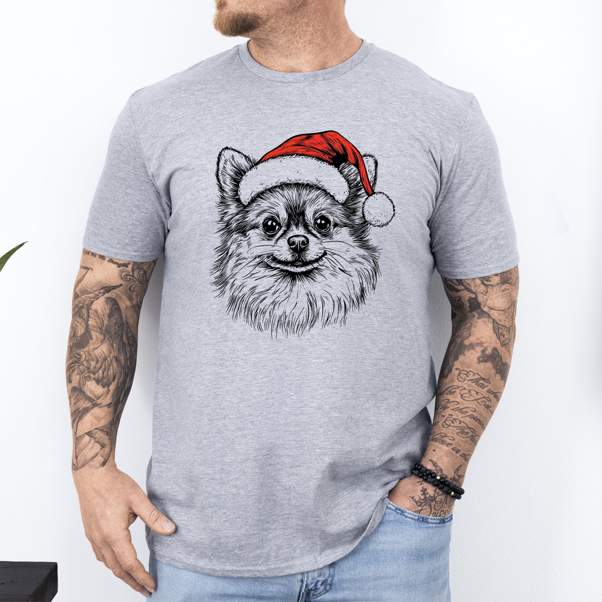 Pomeranian Santa Christmas Dog Lover Pet Portrait Whimsical Seasonal Edition Comfort Colors Tee