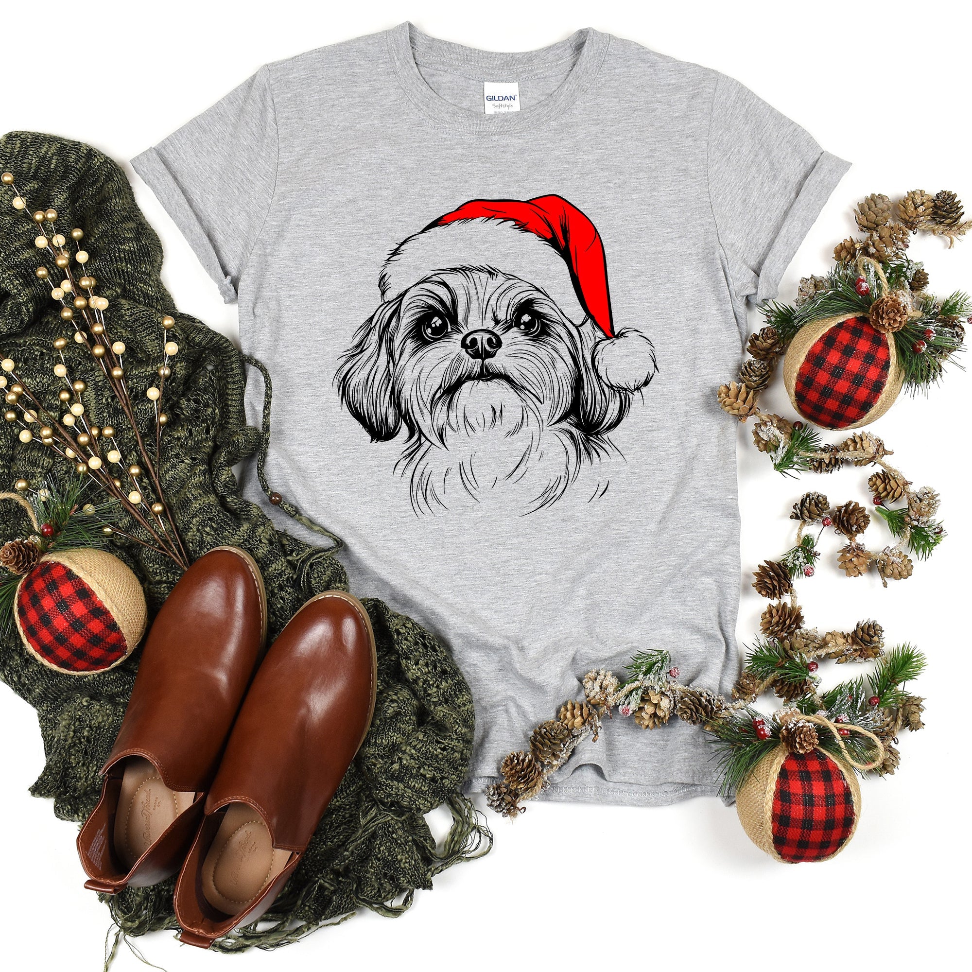 Shih Tzu Santa Dog Christmas Lover Festive Holiday Pet Theme Edition Comfort Colors Tee