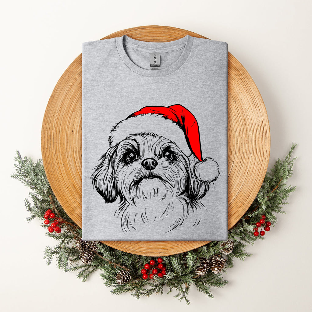 Shih Tzu Santa Dog Christmas Lover Festive Holiday Pet Theme Edition Comfort Colors Tee