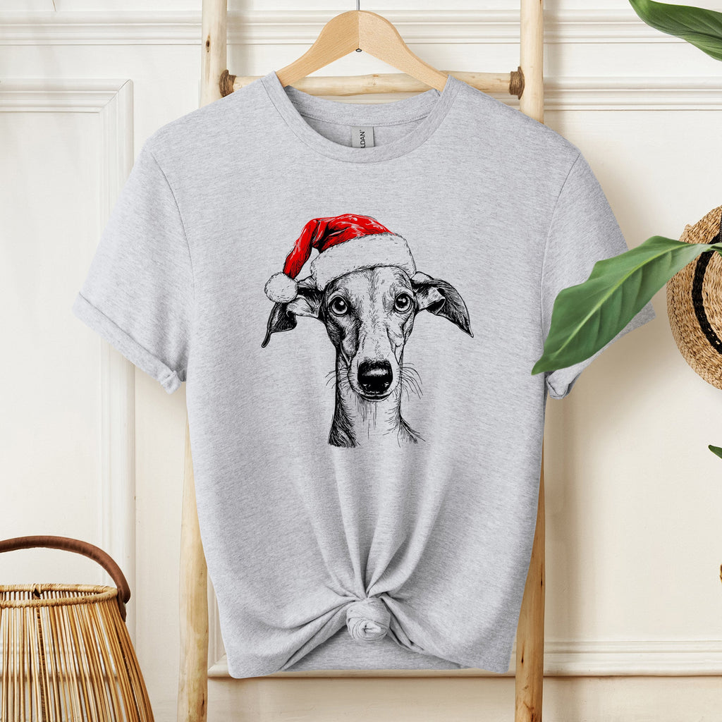 Whippet Santa Christmas Dog Lover Festive Portrait Keepsake Edition Comfort Colors Tee