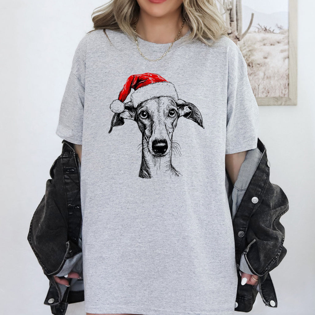 Whippet Santa Christmas Dog Lover Festive Portrait Keepsake Edition Comfort Colors Tee