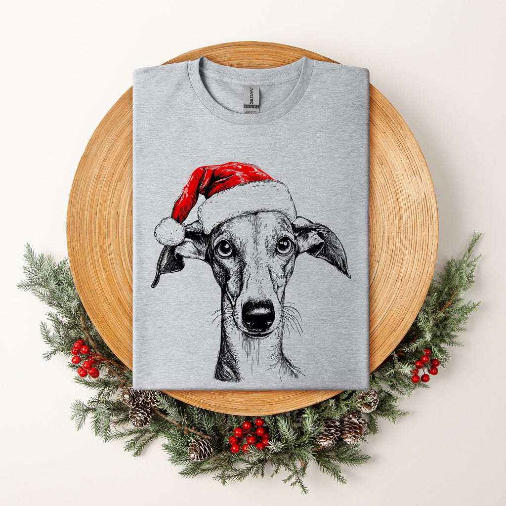 Whippet Santa Christmas Dog Lover Festive Portrait Keepsake Edition Comfort Colors Tee