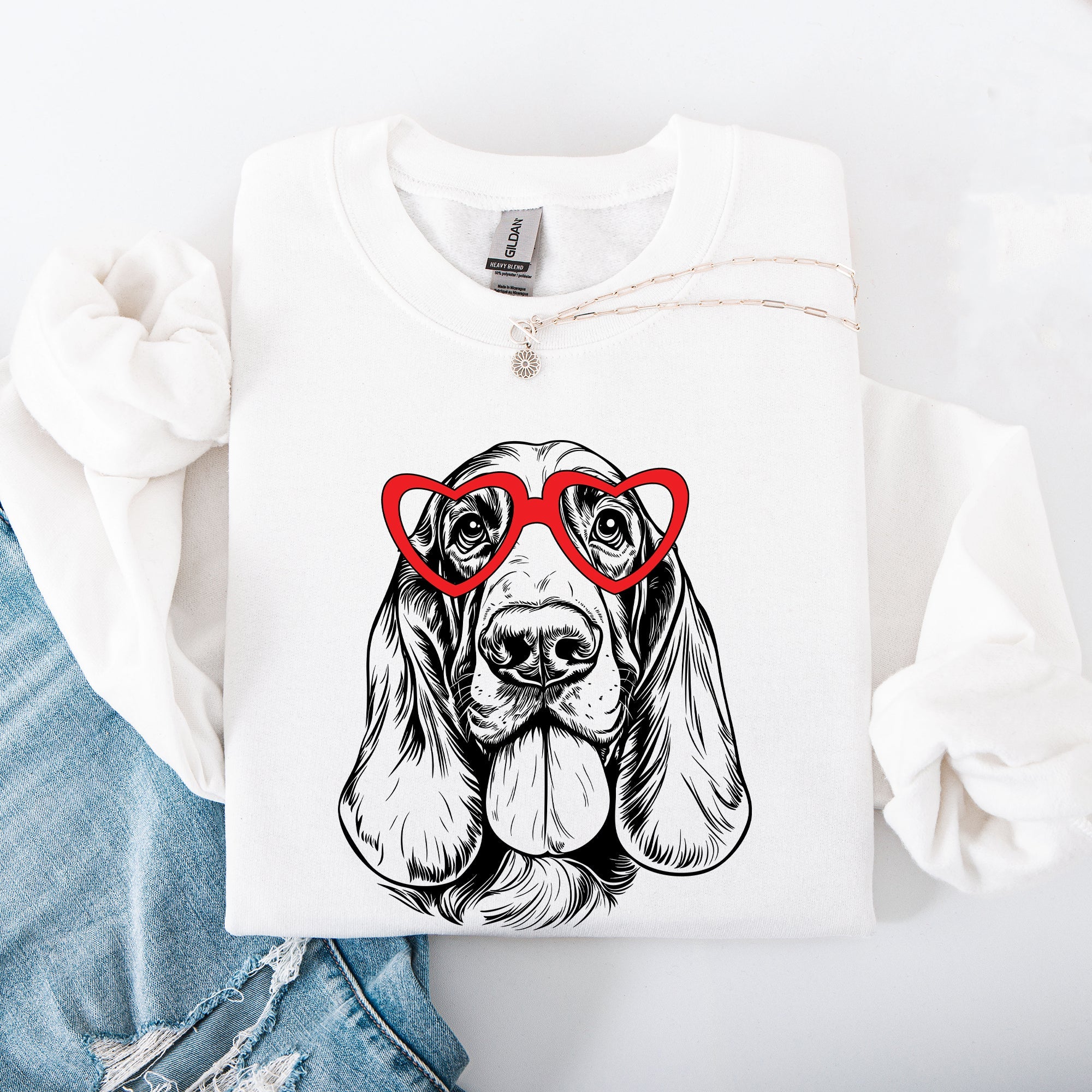 Basset Hound Valentine's Day Dog Breed Lover Edition Premium Cozy Fleece Sweatshirt