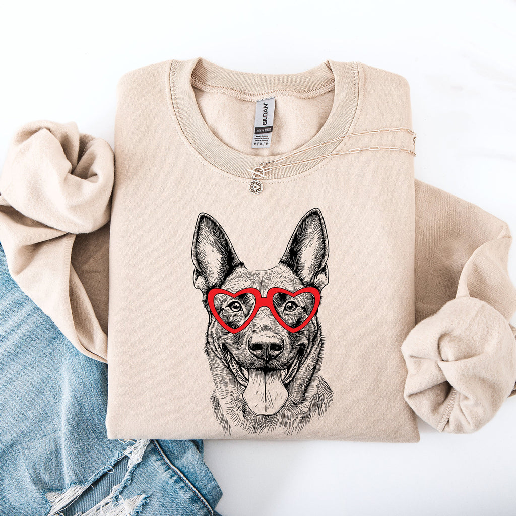 Belgian Malinois Valentine's Heart Portrait With Paw Print Collar Illustration For Pet Lovers Sweatshirt
