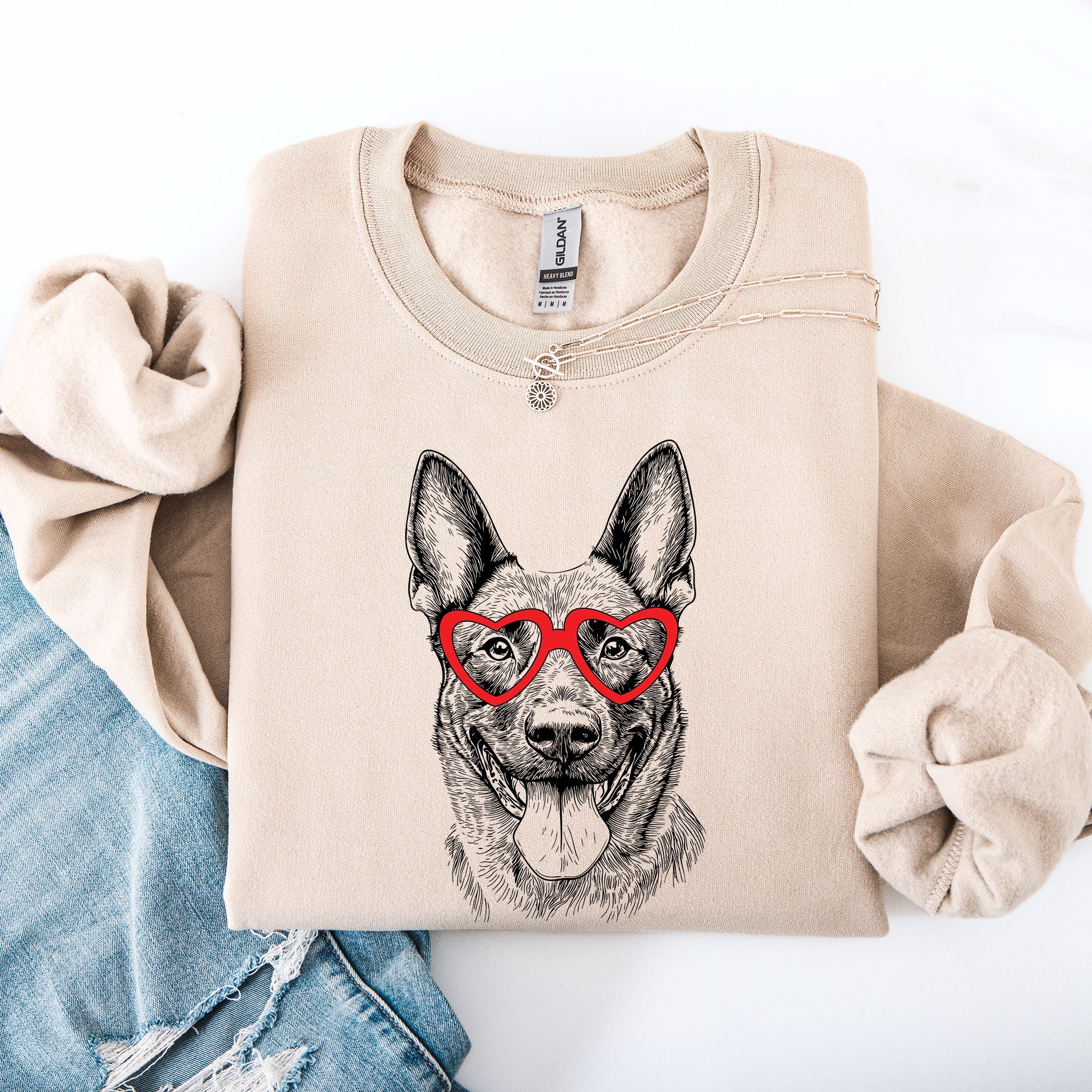 Belgian Malinois Valentine's Heart Portrait With Paw Print Collar Illustration For Pet Lovers Sweatshirt