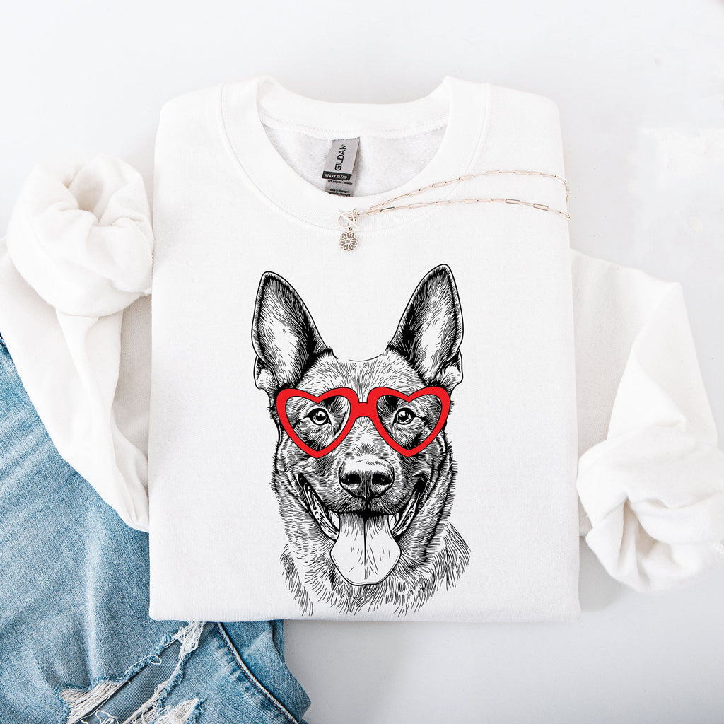 Belgian Malinois Valentine's Heart Portrait With Paw Print Collar Illustration For Pet Lovers Sweatshirt