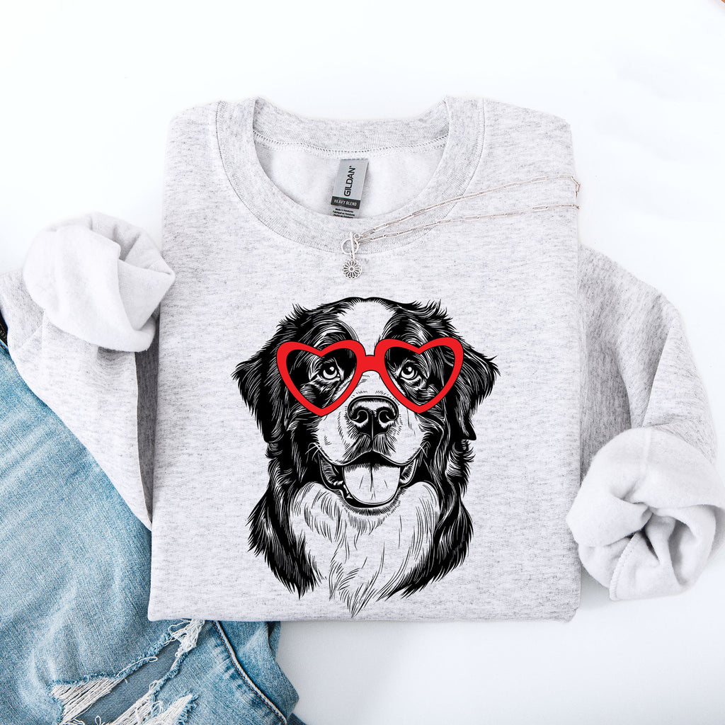 Bernese Mountain Dog Portrait With Heartbeat Line Valentine Edition For Dog Lovers Sweatshirt