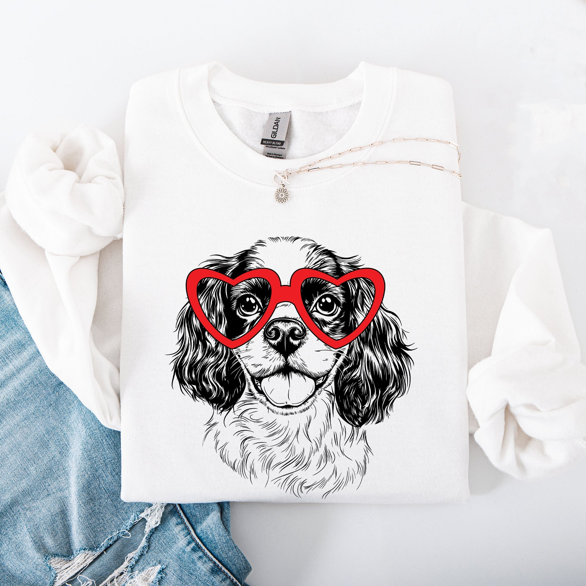 Cavalier King Charles Valentine's Dog Breed Lover Heart Design Cozy For Dog Lovers Sweatshirt