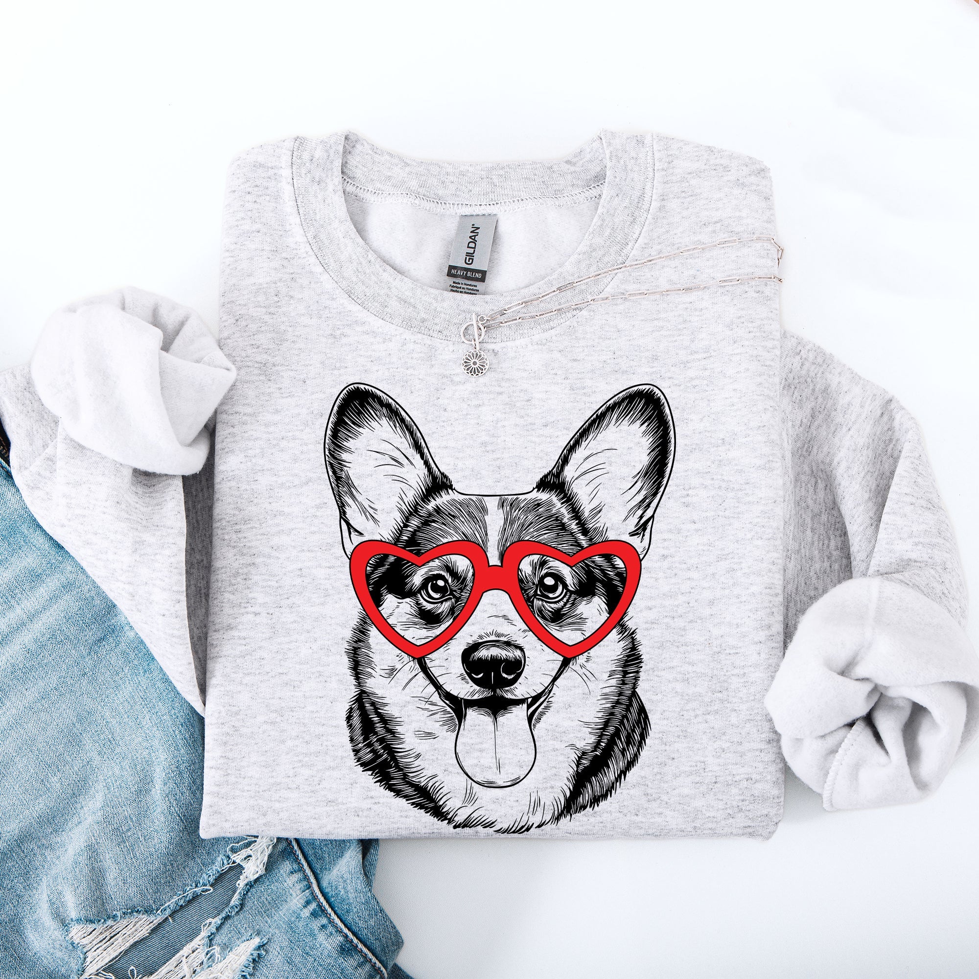 Corgi Valentine's Day Themed Portrait For Pet Lovers Everywhere Celebrating A Loyal Furry Friend Sweatshirt