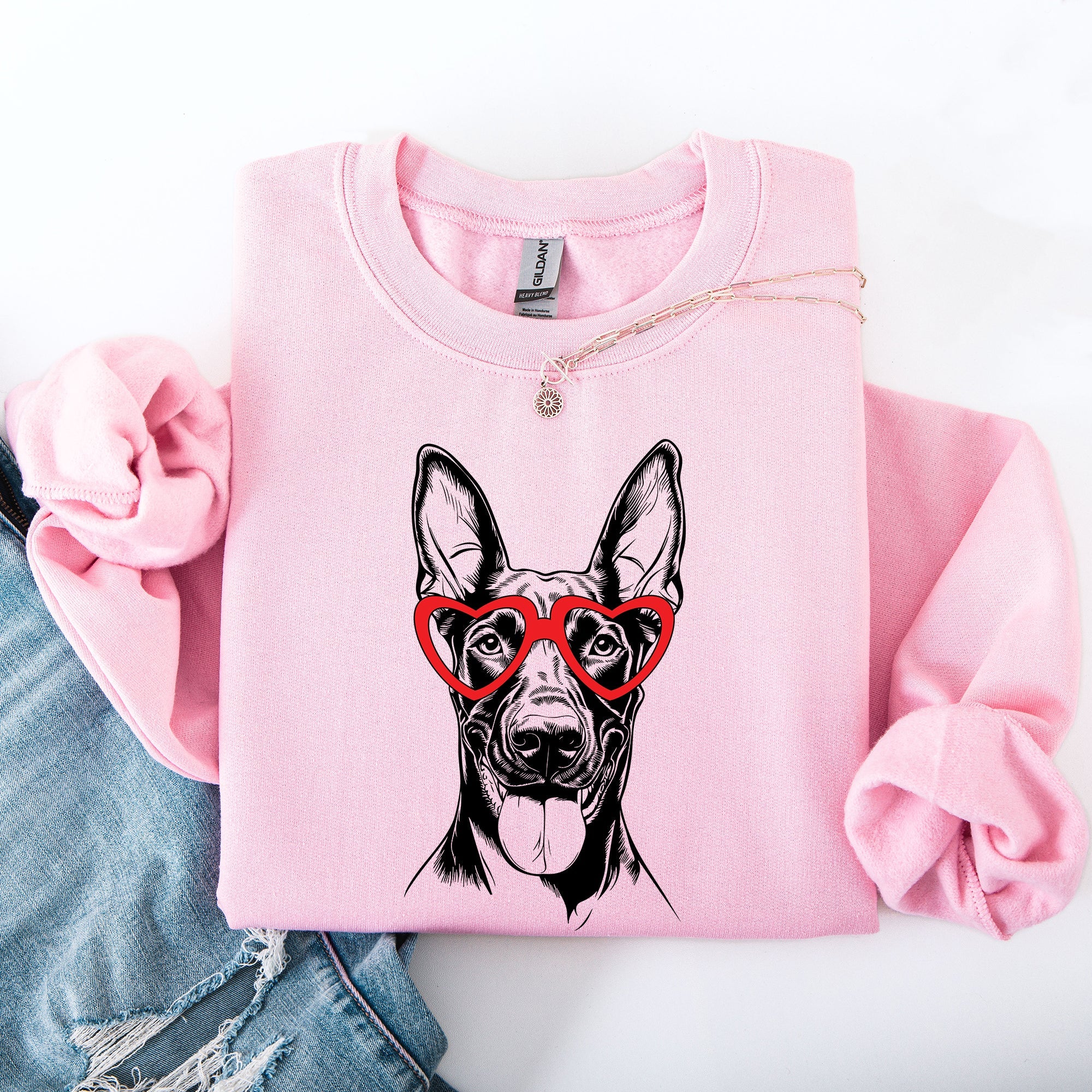 Doberman Valentine's Day Love For Dogs Heartbeat Design That Celebrates Loyal Companions Sweatshirt