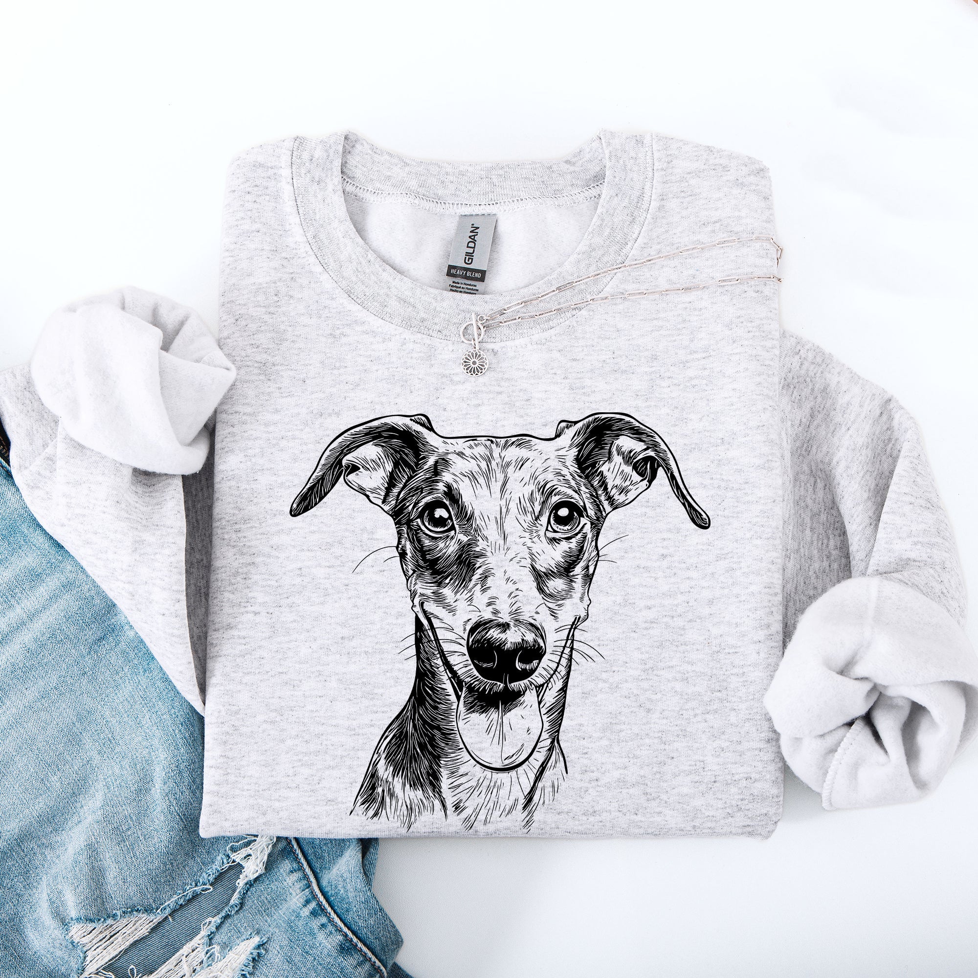 Greyhound Lover Pet Breed Silhouette With Paw Prints And Heartbeat Accent Sweatshirt