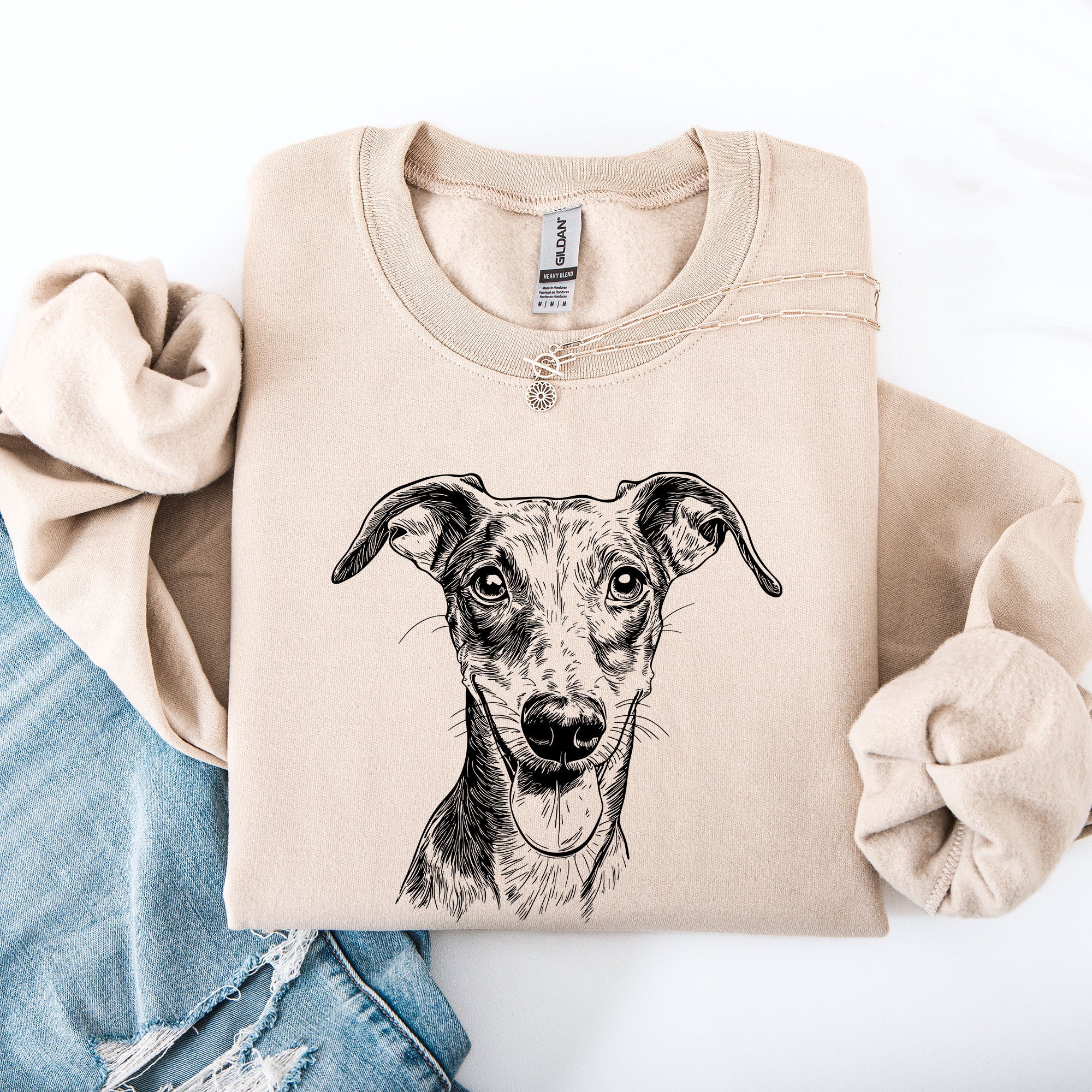 Greyhound Lover Pet Breed Silhouette With Paw Prints And Heartbeat Accent Sweatshirt
