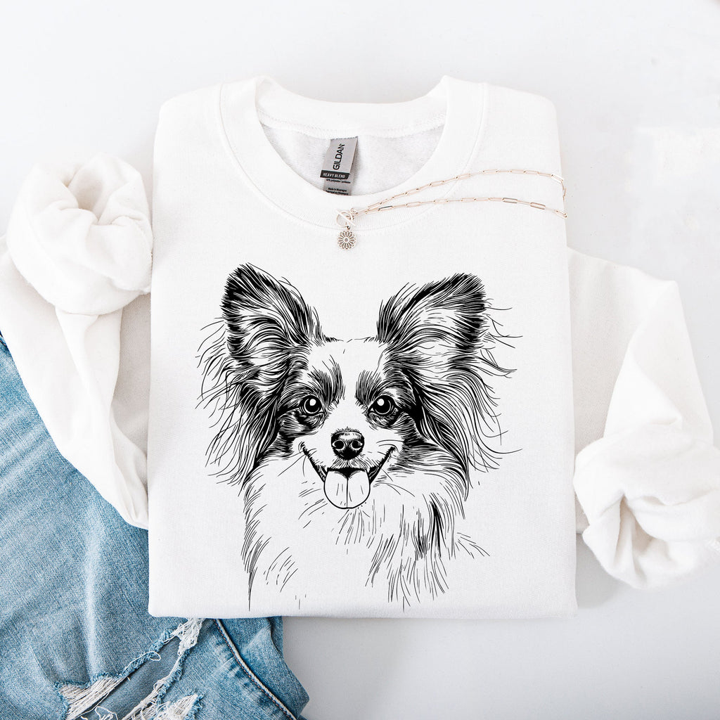 Papillon Dog Breed Lover Papillon Enthusiast Papillon Fan Papillon Portrait Illustration Graphic Sweatshirt