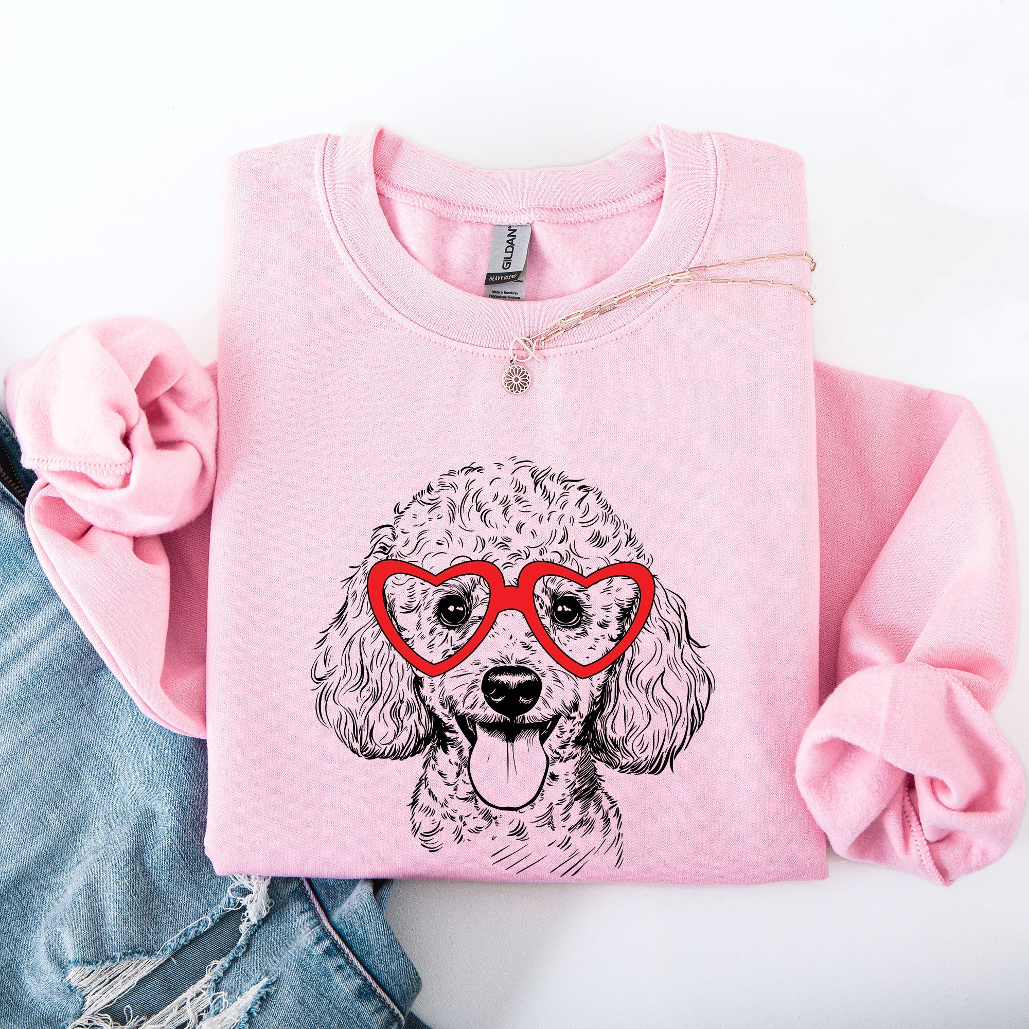 Poodle Pet Lover Valentine's Day Portrait With Hearts And Paw Prints For Dog Owners Sweatshirt