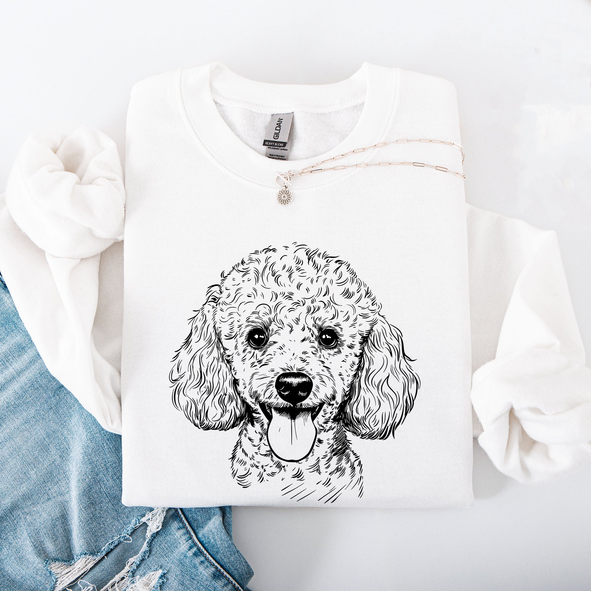 Poodle Pet Dog Breed Lover Portrait Illustration For Dogs Owners And Family Members Sweatshirt