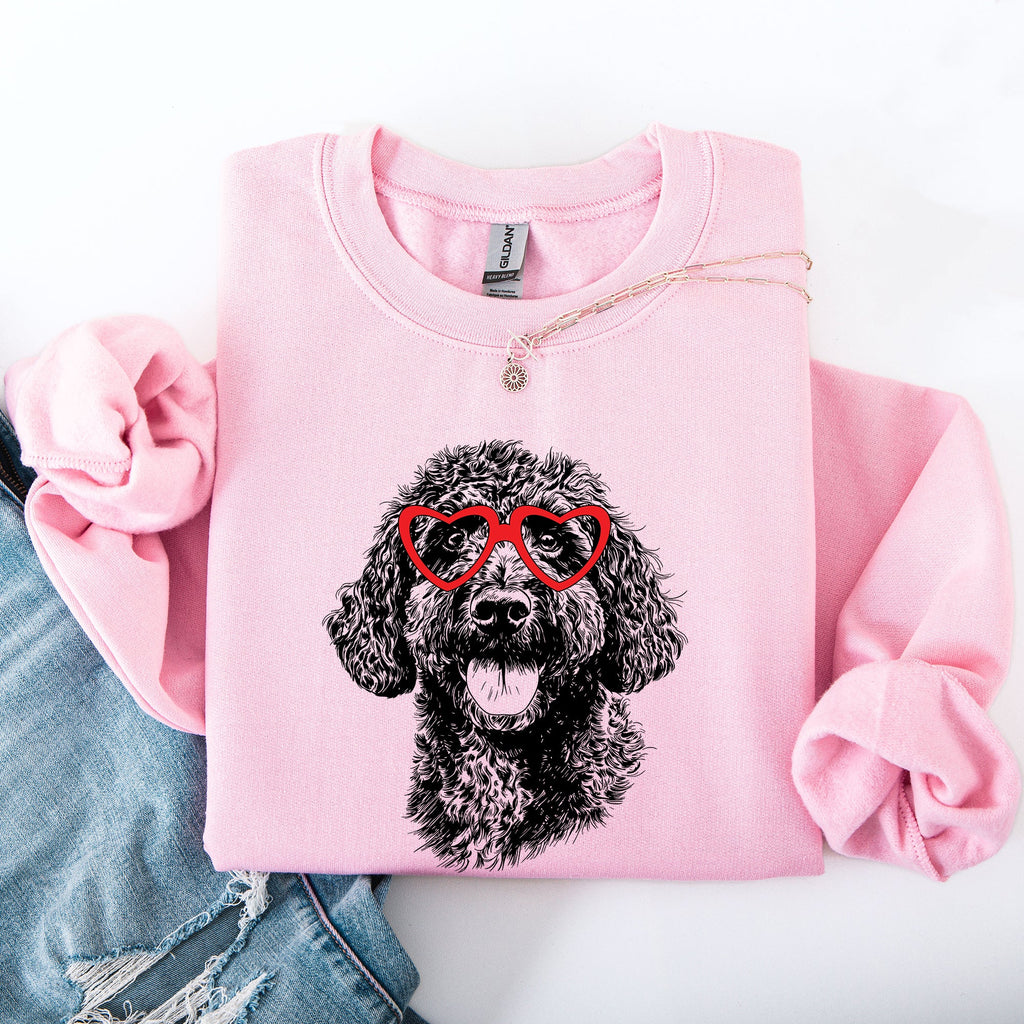 Portuguese Water Dog Valentine Heartbeat Paw Print Portrait for Dog Lovers Sweatshirt
