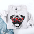 Pug Valentine's Love Portrait With Heart Paw Print Artwork For Dog Lovers Everywhere Sweatshirt