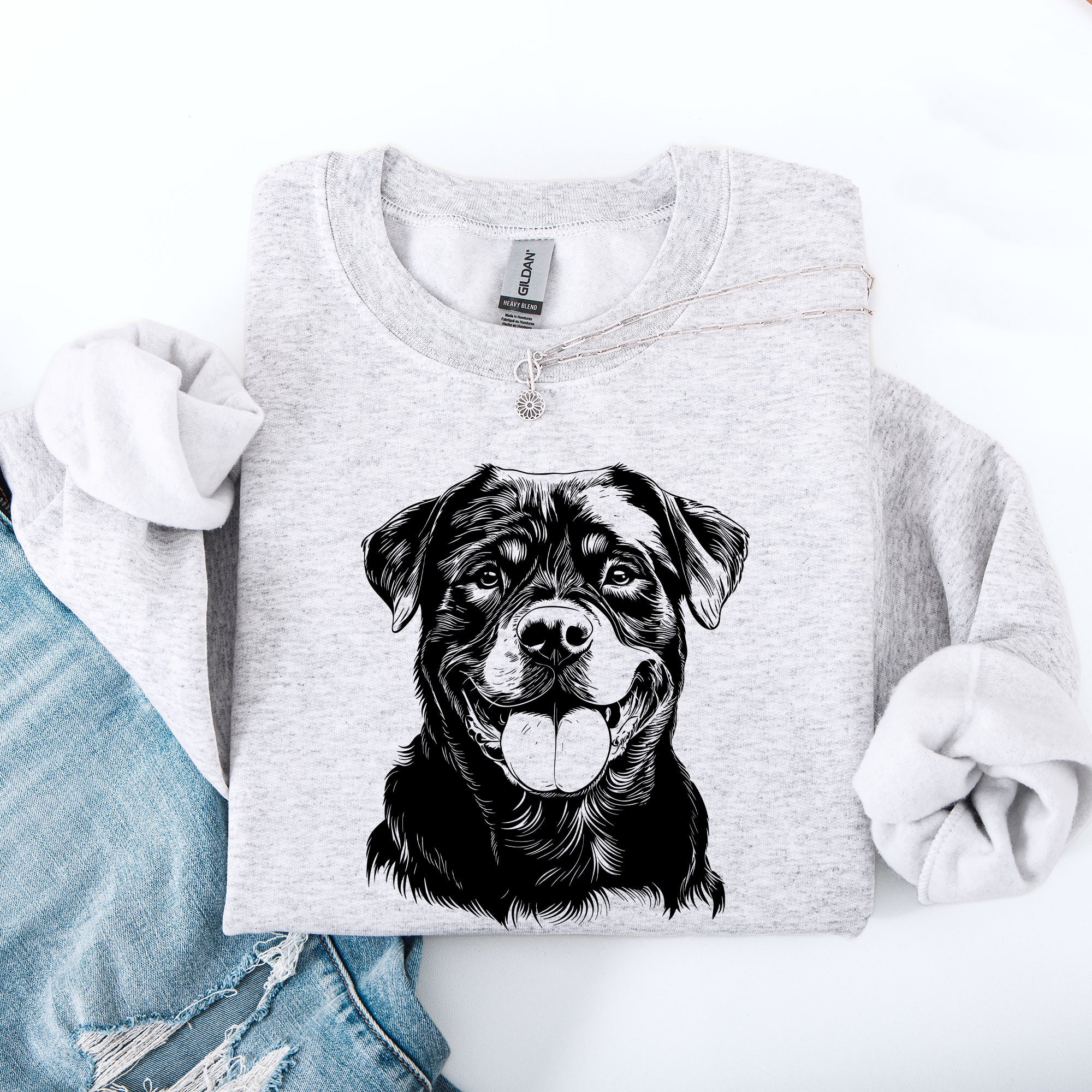 Rottweiler Portrait Of A Loyal Family Pet Dog Breed Illustration For Wearable Art And Pride Sweatshirt