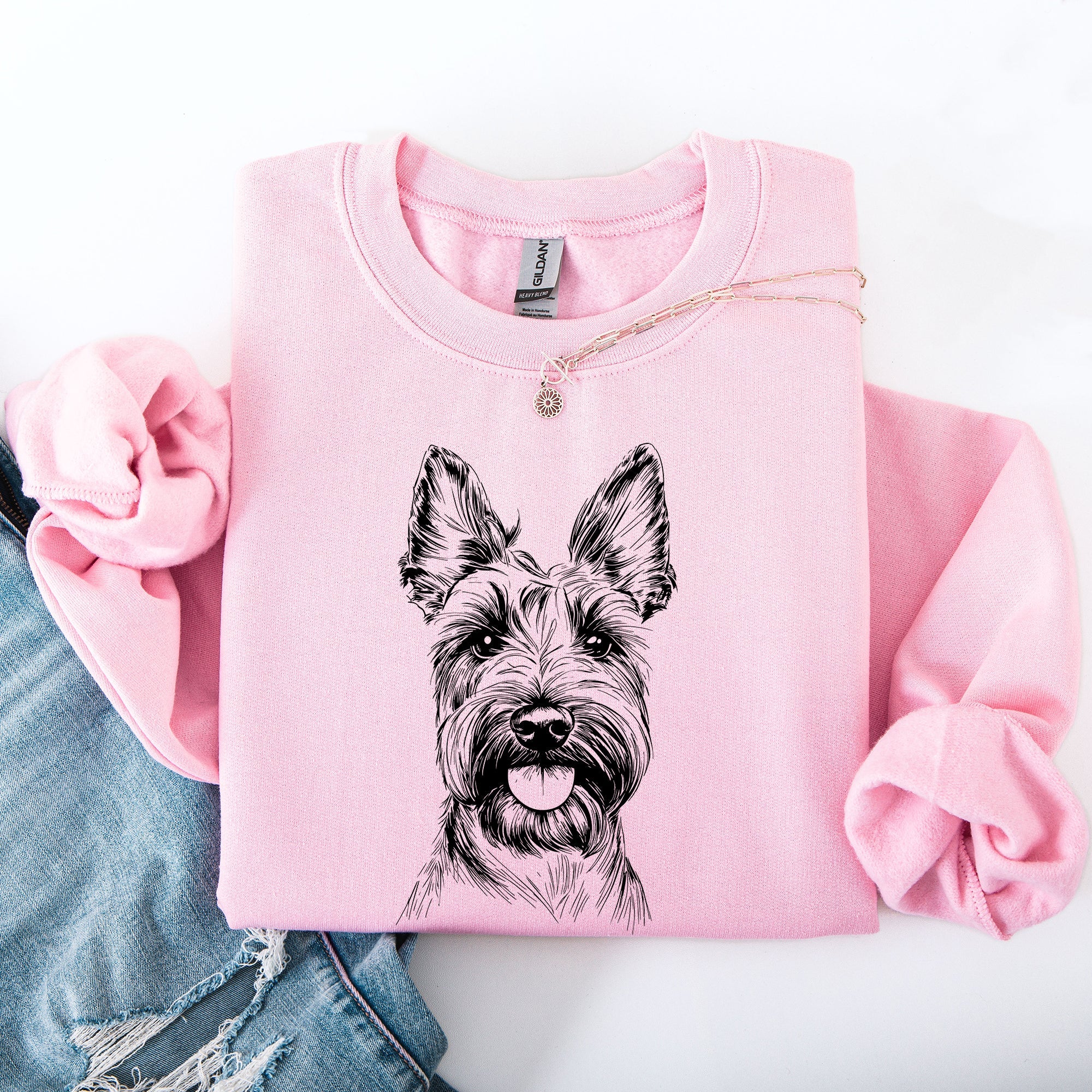 Scottish Terrier Portrait Silhouette With Wagging Tail Paw Print Design Sweatshirt
