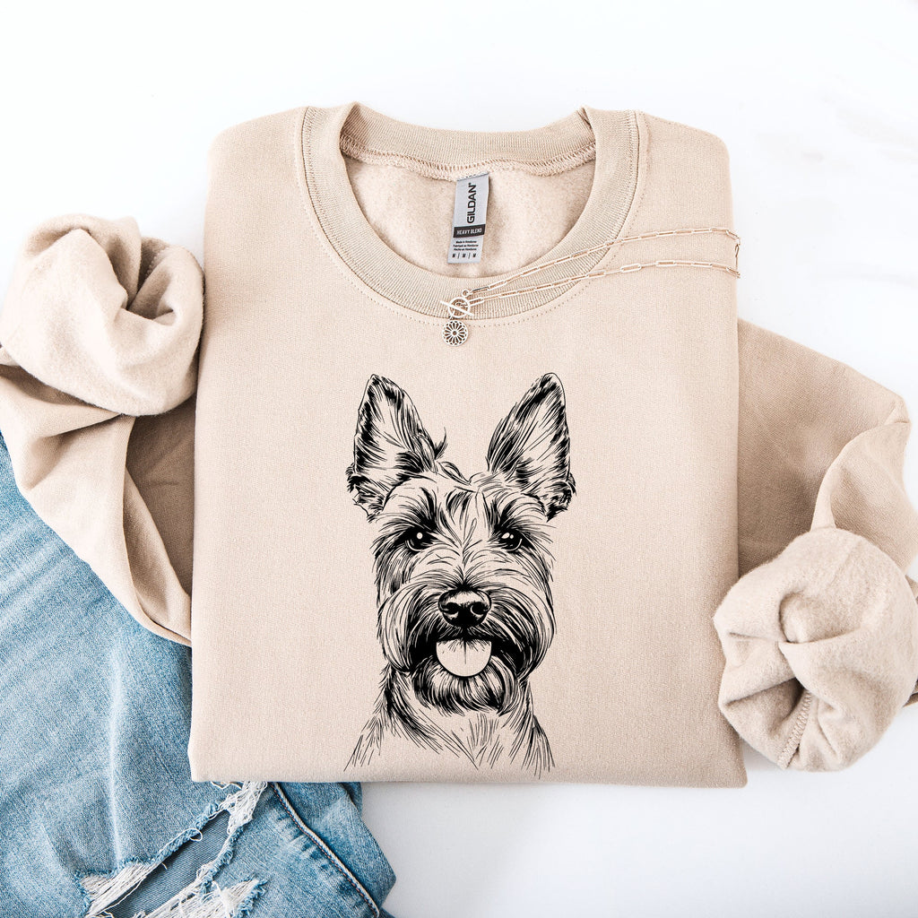 Scottish Terrier Portrait Silhouette With Wagging Tail Paw Print Design Sweatshirt
