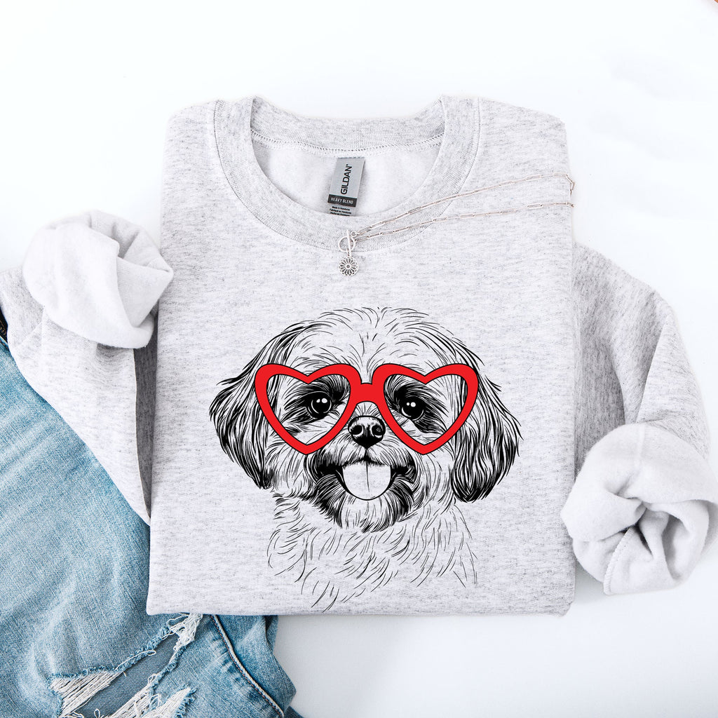 Shih Tzu Valentine's Day Heart Graphic For Dog Lovers Cozy Premium Fleece Sweatshirt