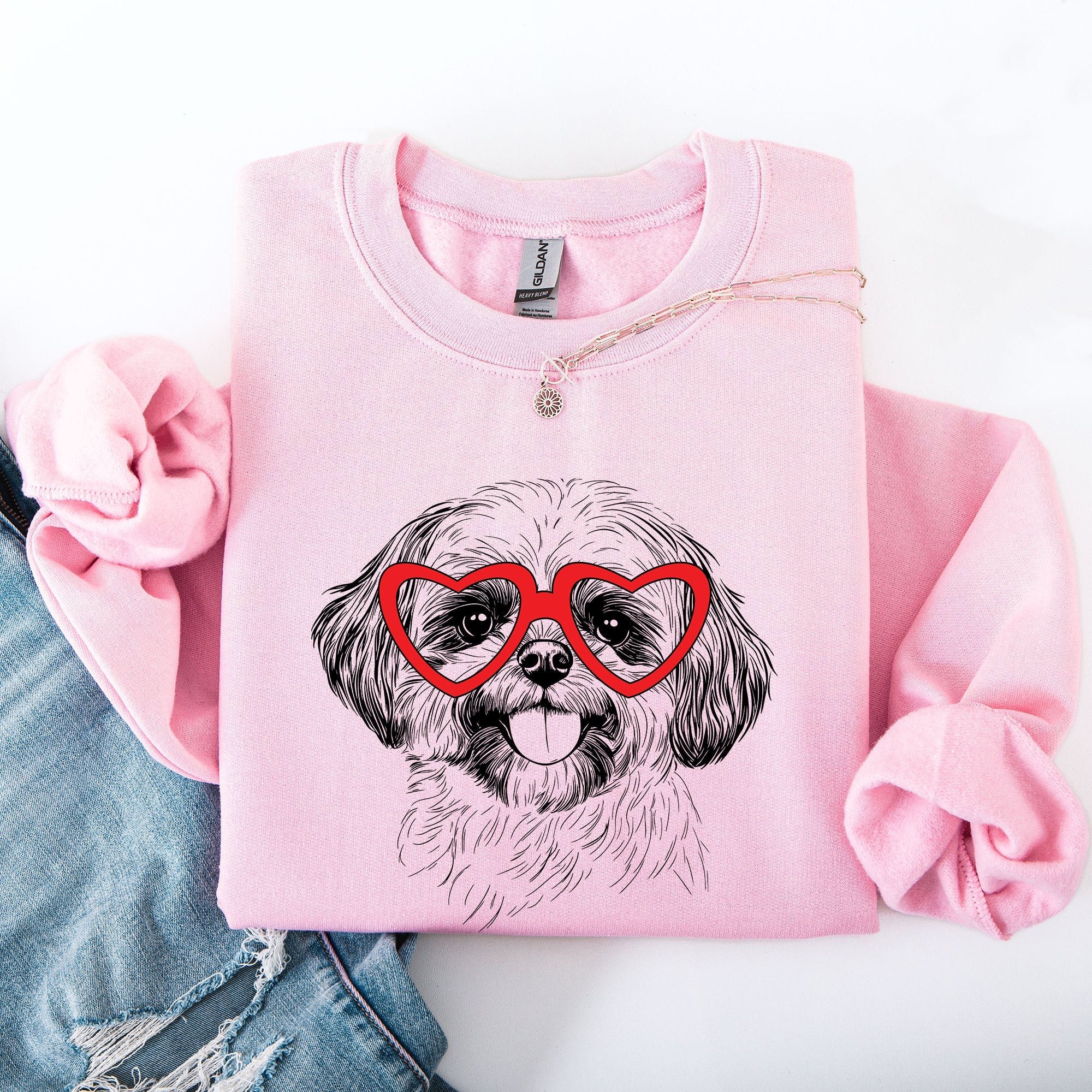 Shih Tzu Valentine's Day Heart Graphic For Dog Lovers Cozy Premium Fleece Sweatshirt
