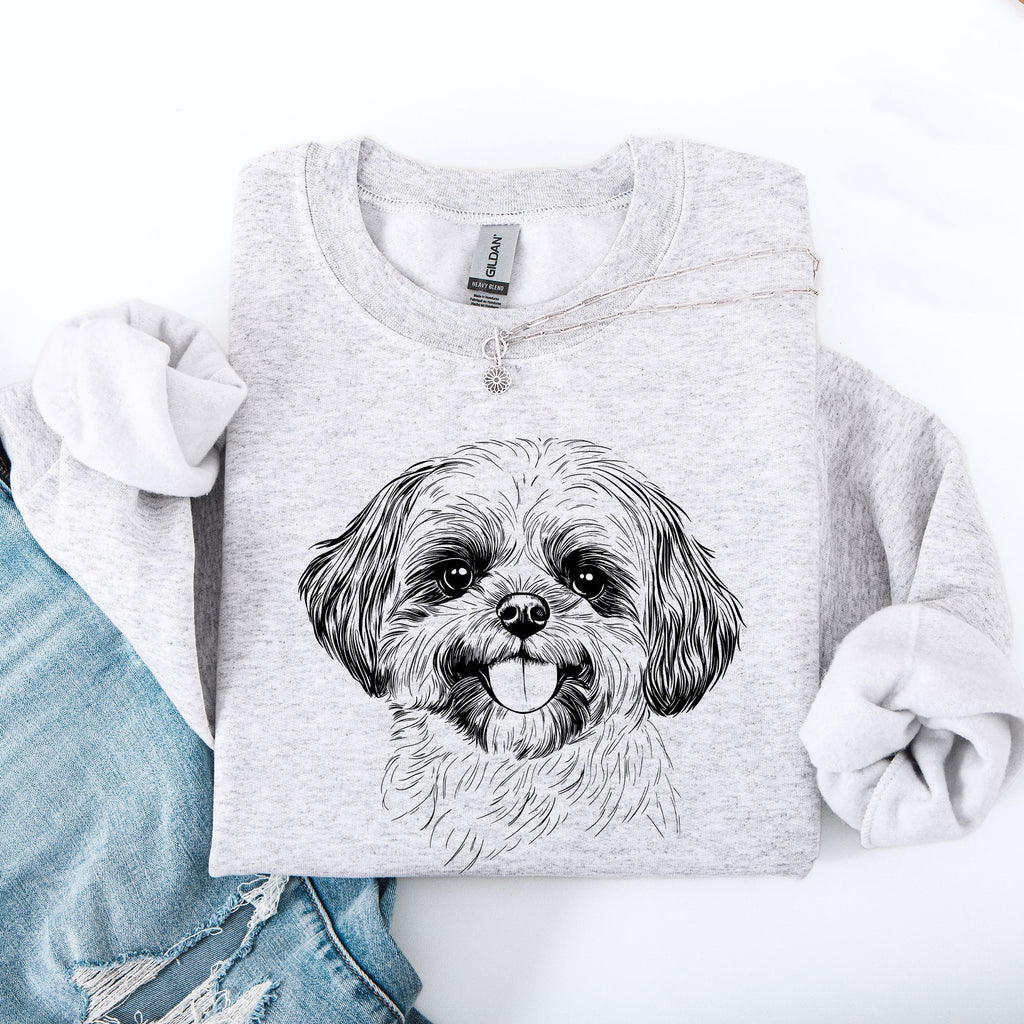 Shih Tzu Lover Pet Breed Portrait Illustration Graphic Art Vintage Inspired Sweatshirt