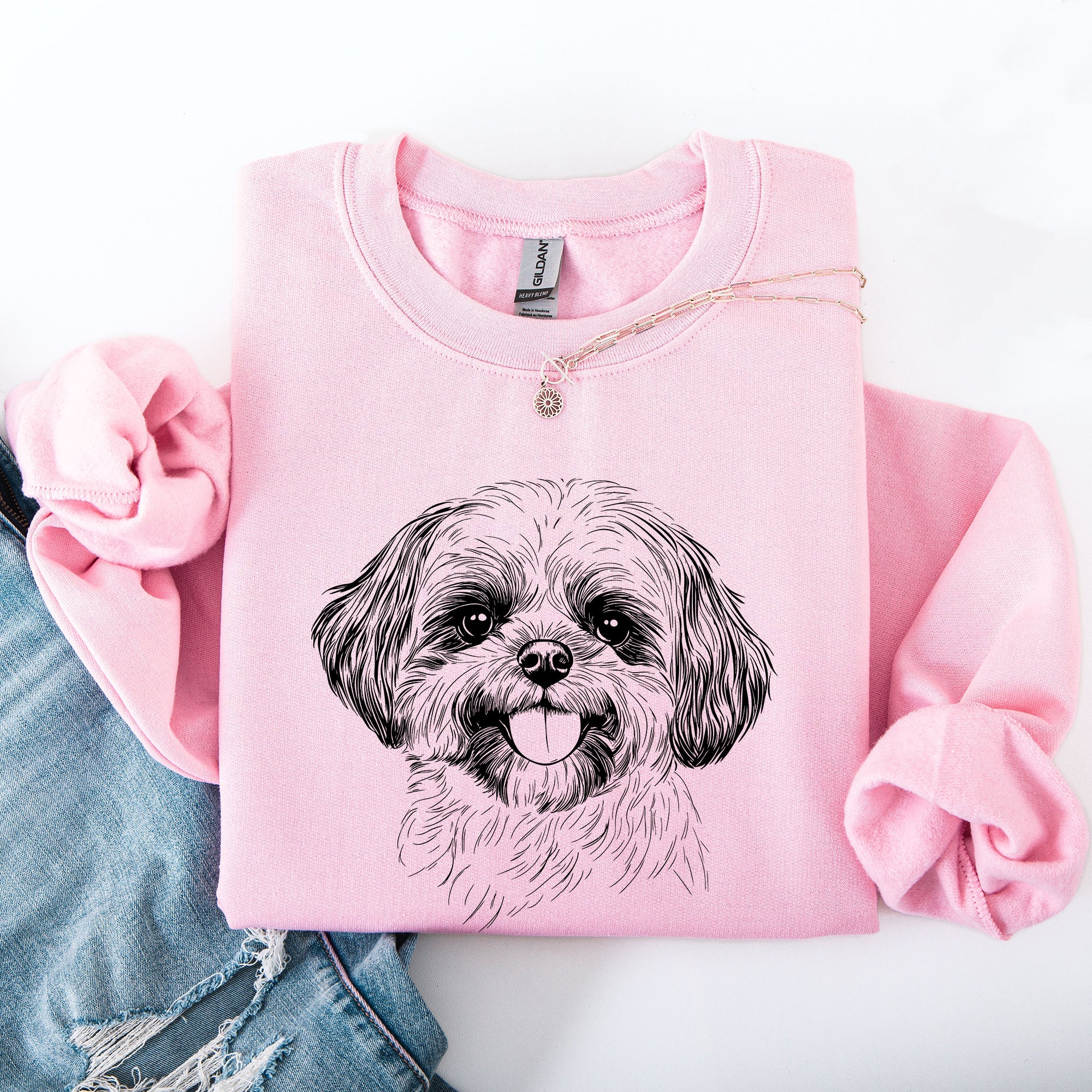 Shih Tzu Lover Pet Breed Portrait Illustration Graphic Art Vintage Inspired Sweatshirt