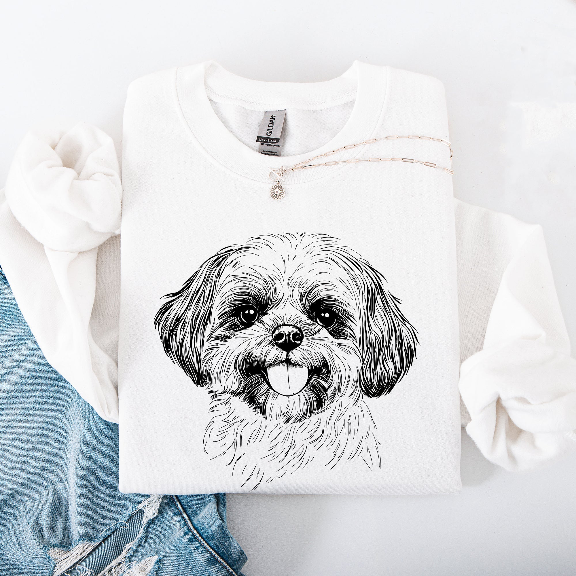 Shih Tzu Lover Pet Breed Portrait Illustration Graphic Art Vintage Inspired Sweatshirt