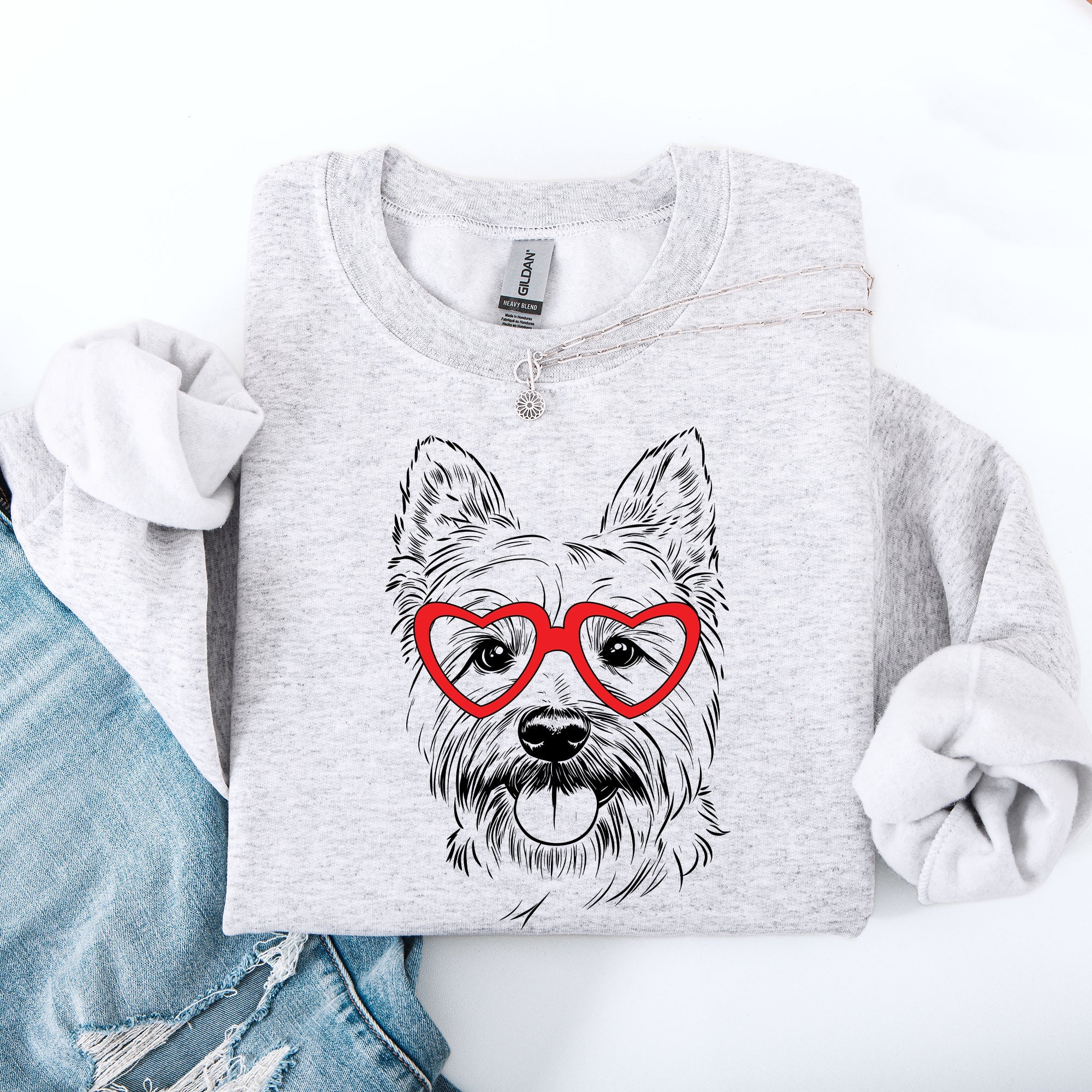 Westie Love Forever West Highland White Terrier Valentine's Portrait With Hearts Sweatshirt