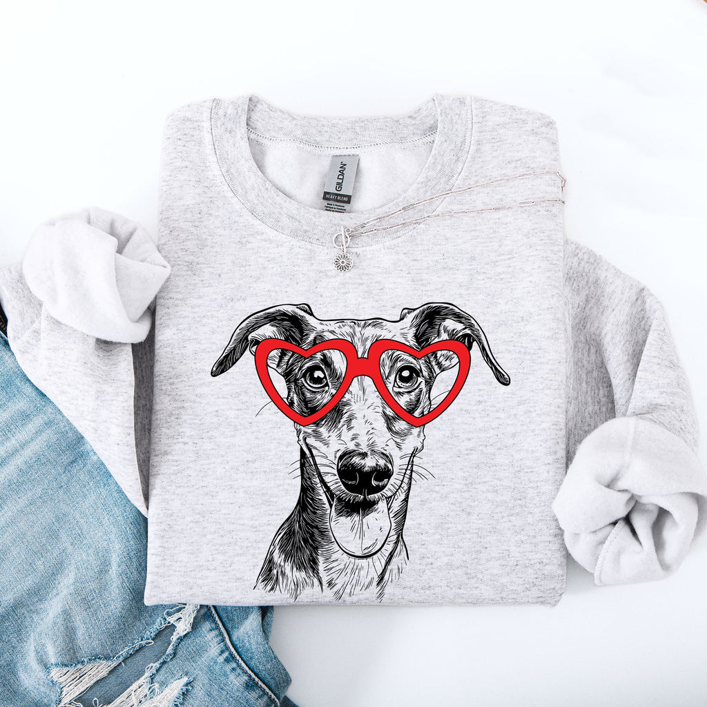 Whippet Valentine Pet Lover Portrait In Soft Cotton And Cozy Fleece Graphic Sweatshirt