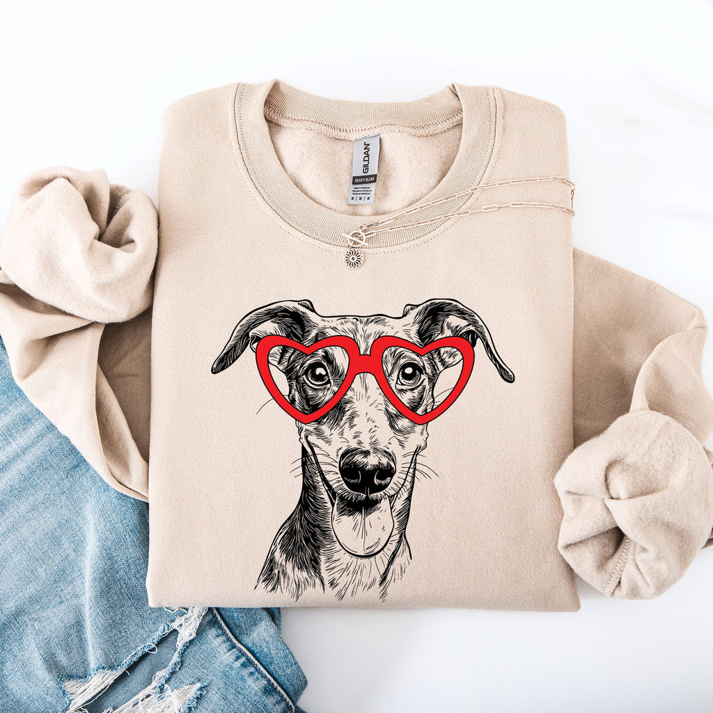 Whippet Valentine Pet Lover Portrait In Soft Cotton And Cozy Fleece Graphic Sweatshirt