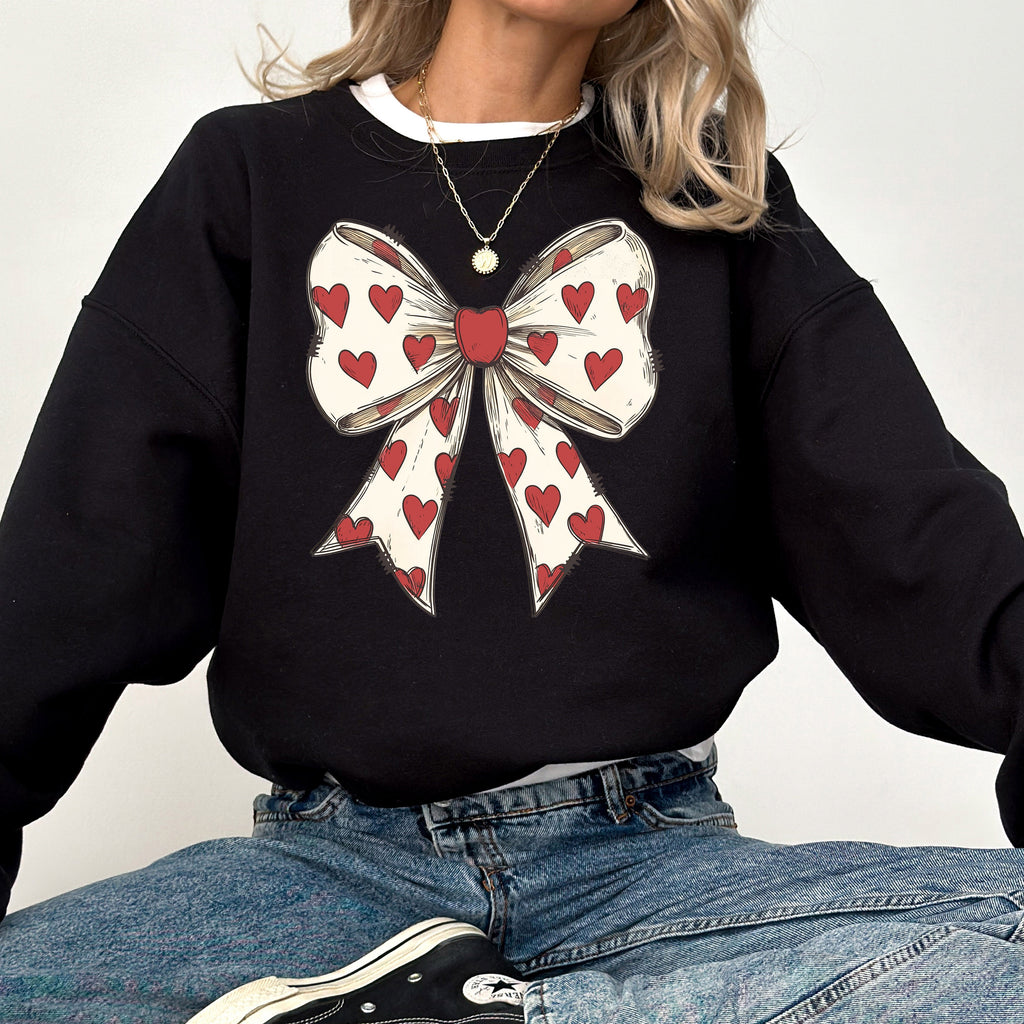 Retro Bow Hearts Coquette Valentine's Day Love Romance Inspired Cozy Vintage Evening Sweatshirt