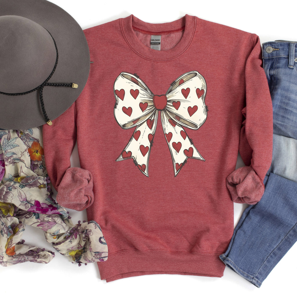 Retro Bow Hearts Coquette Valentine's Day Love Romance Inspired Cozy Vintage Evening Sweatshirt