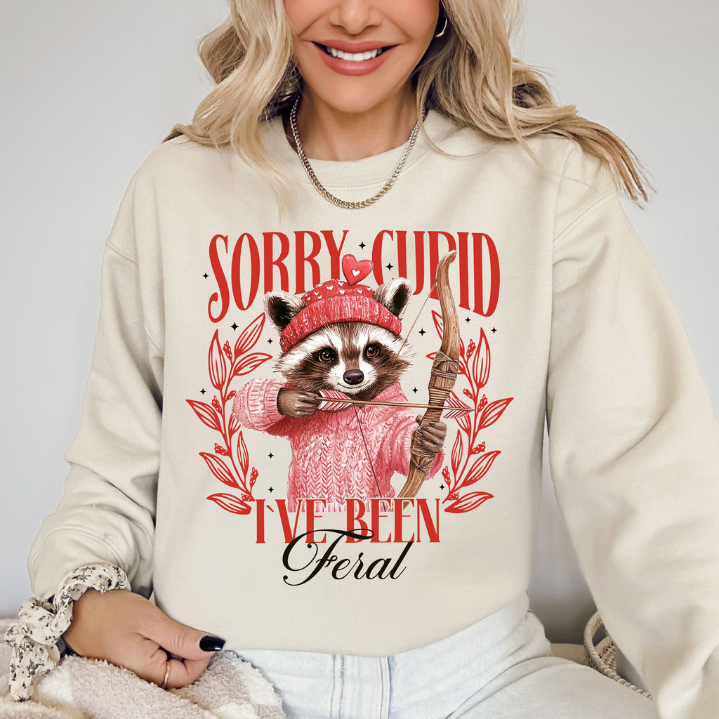 Sorry Cupid Raccoon Feral Valentine's Day Love Print With Cozy Soft Quirk Sweatshirt