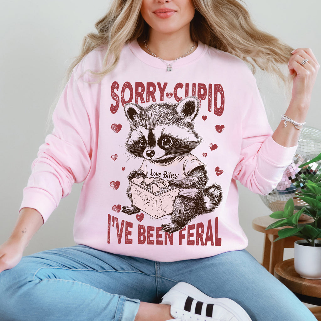Sorry Cupid I've Been Feral Raccoon Love Bites Valentine's Day Love Cozy Sweatshirt