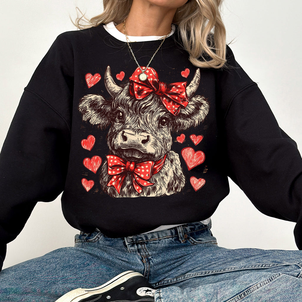 Highland Cow Western Hearts Country Valentine's Day Love Cozy Ranch Style Sweatshirt
