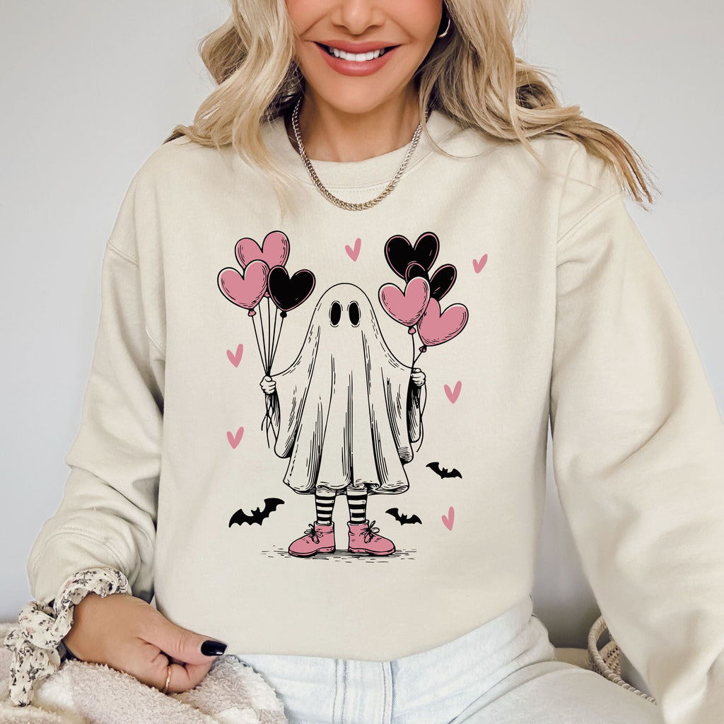 Cute Ghost Lover Hearts Valentine's Day Love Cozy Fleece Ultra Soft Graphic Sweatshirt