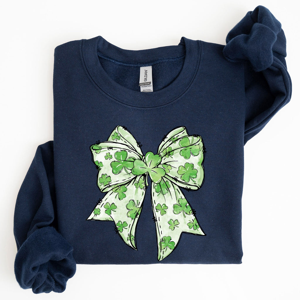 Coquette St Patrick's Day Bow Clover Lucky Irish Lucky Charm Graphic Sweatshirt