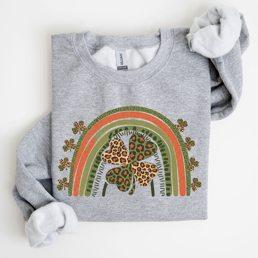 Leopard Rainbow Shamrock St Patrick's Day Clover Lucky Irish Lucky Charm Sweatshirt