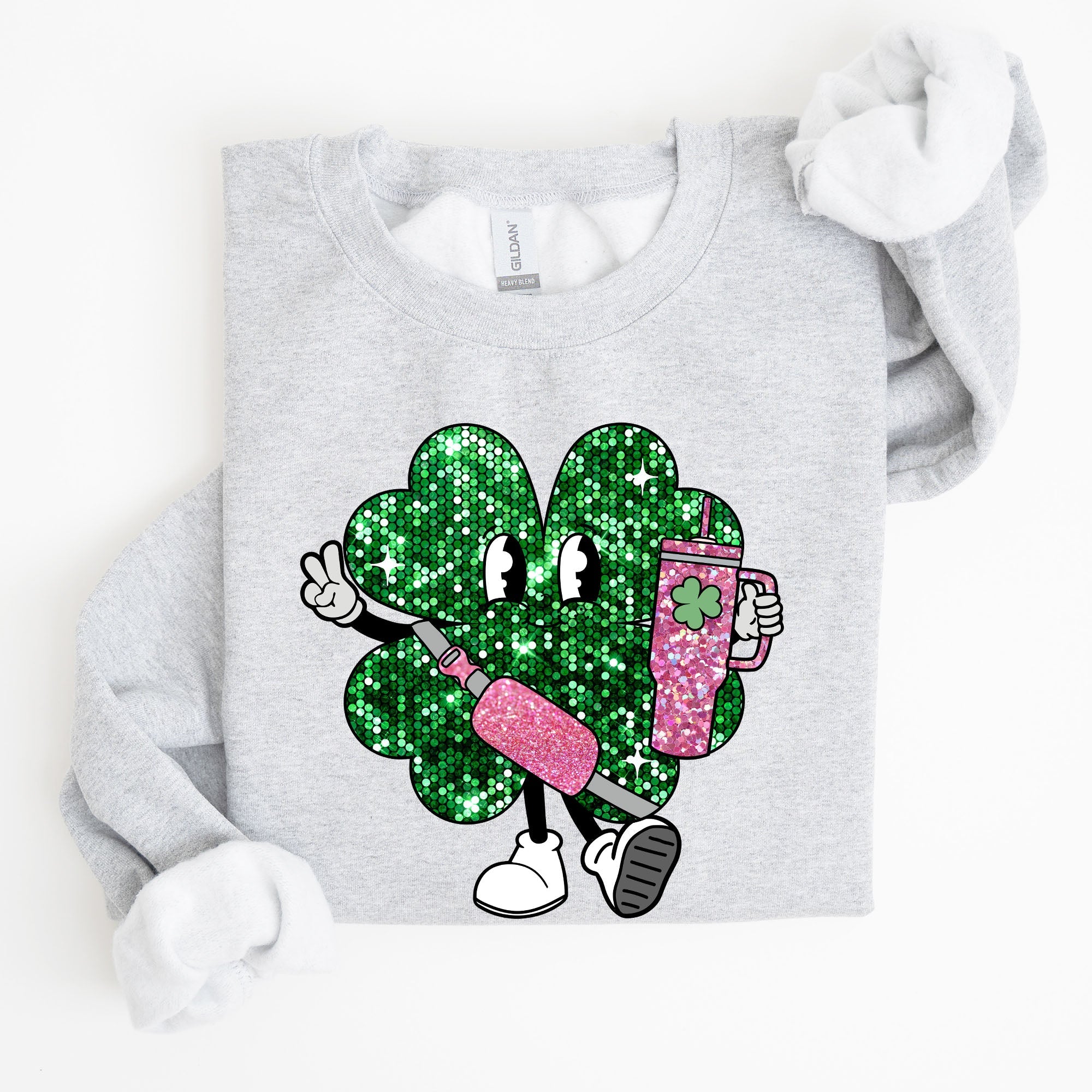 Sparkle Shamrock Faux Glitter Tumbler Clover Irish Lucky Charm St Patrick's Day Sweatshirt