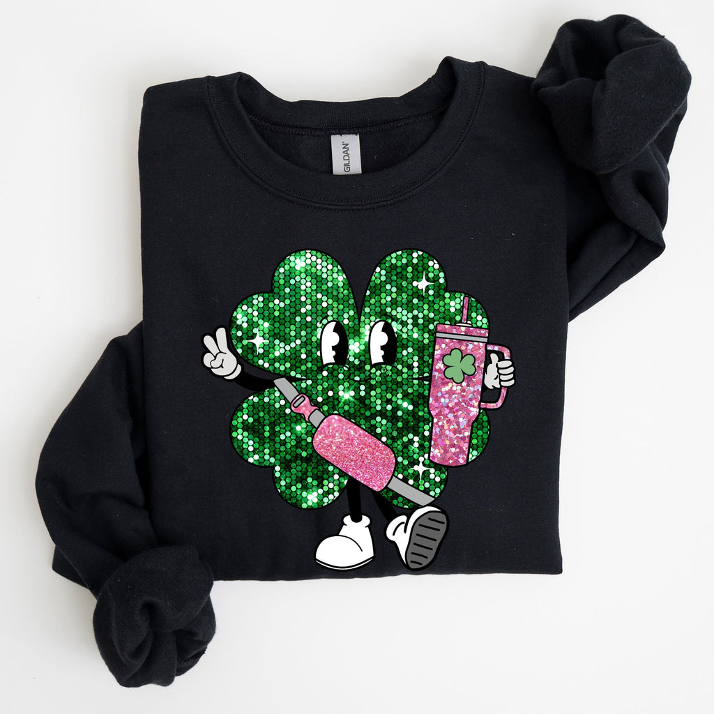 Sparkle Shamrock Faux Glitter Tumbler Clover Irish Lucky Charm St Patrick's Day Sweatshirt
