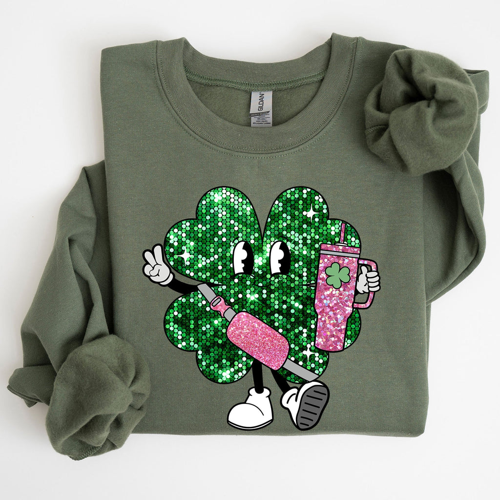 Sparkle Shamrock Faux Glitter Tumbler Clover Irish Lucky Charm St Patrick's Day Sweatshirt
