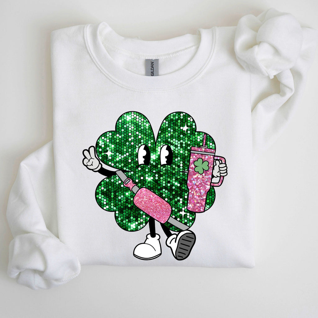 Sparkle Shamrock Faux Glitter Tumbler Clover Irish Lucky Charm St Patrick's Day Sweatshirt
